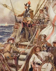 Tambor de Drake, ilustração de &39;Tambor de Drake e outras canções do mar&39; por Henry Newbolt (1862-1938)